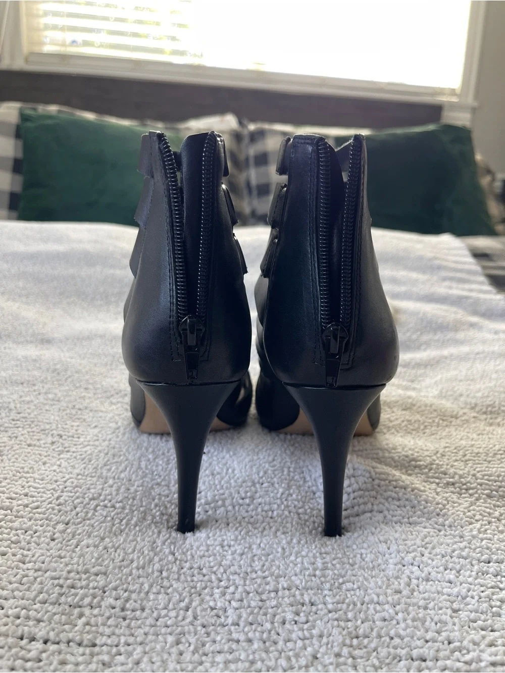 INC International Concepts Black Strappy Peep-Toe Heels